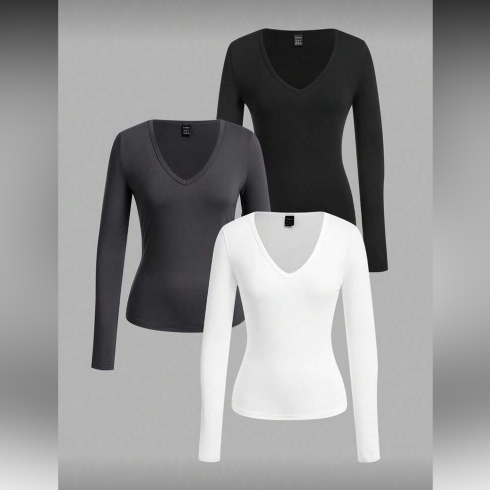 Set of 3 V-neck shirts (white, gray, black)